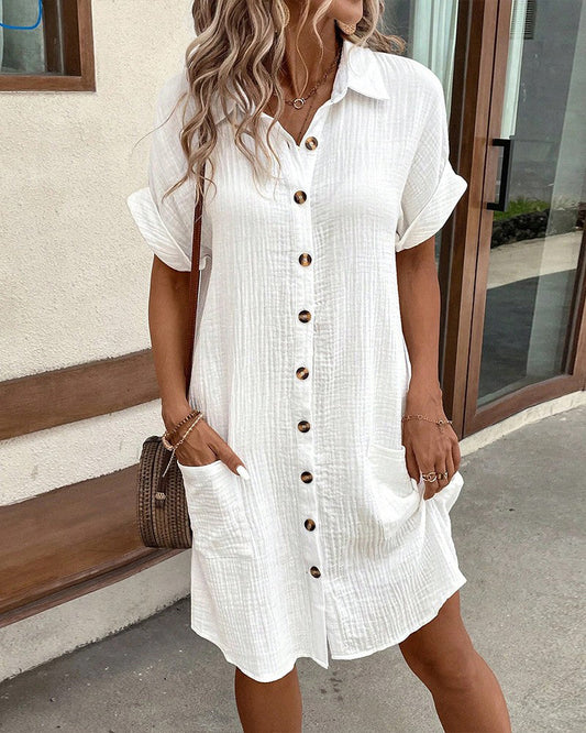Hailey - Robe chemise en coton lin rétro pour femme
